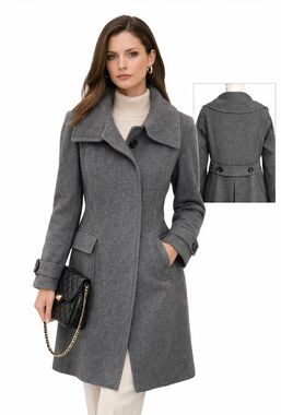 Burberry London Wool Cashmere Coat Gray Long Wrap Collar Back Belt UK 6 US 4